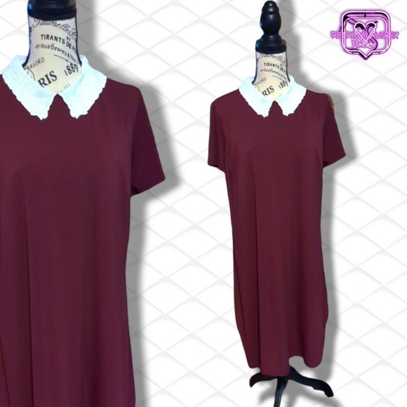 ELLE Wednesday Addams Collared Jersey Stretch Shift Dress - Picture 1 of 10